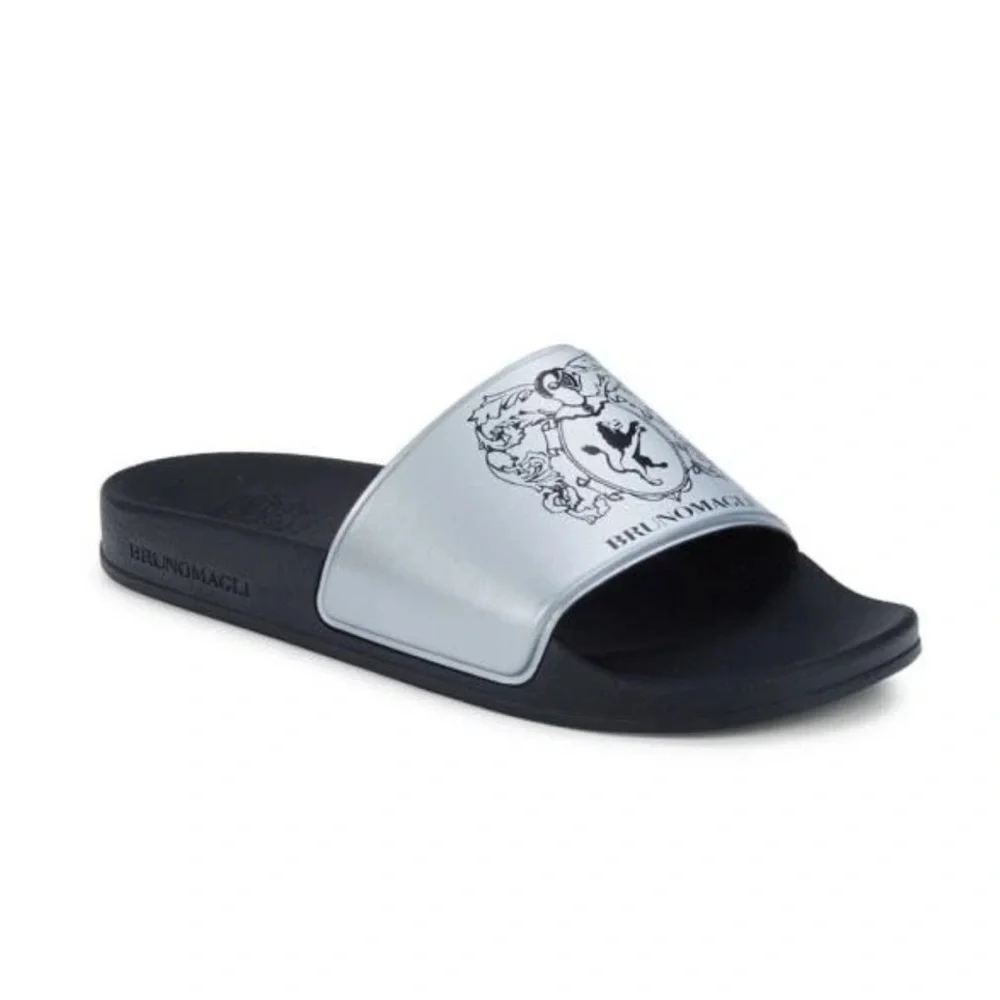 Bruno Magli Men's Silver and Black Crest Slides - Picture 4 of 7